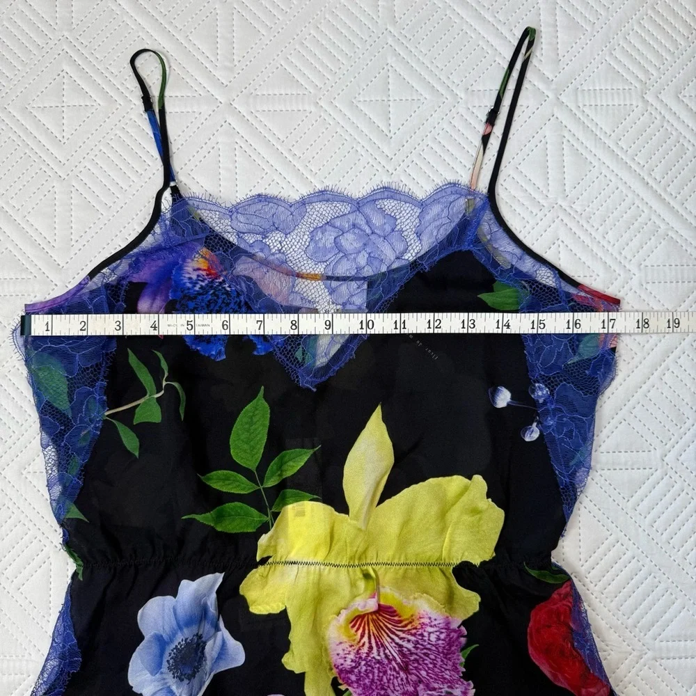 Fleur du Mal Black Floral Camisole With Blue Lace Size M - Picture 4 of 11